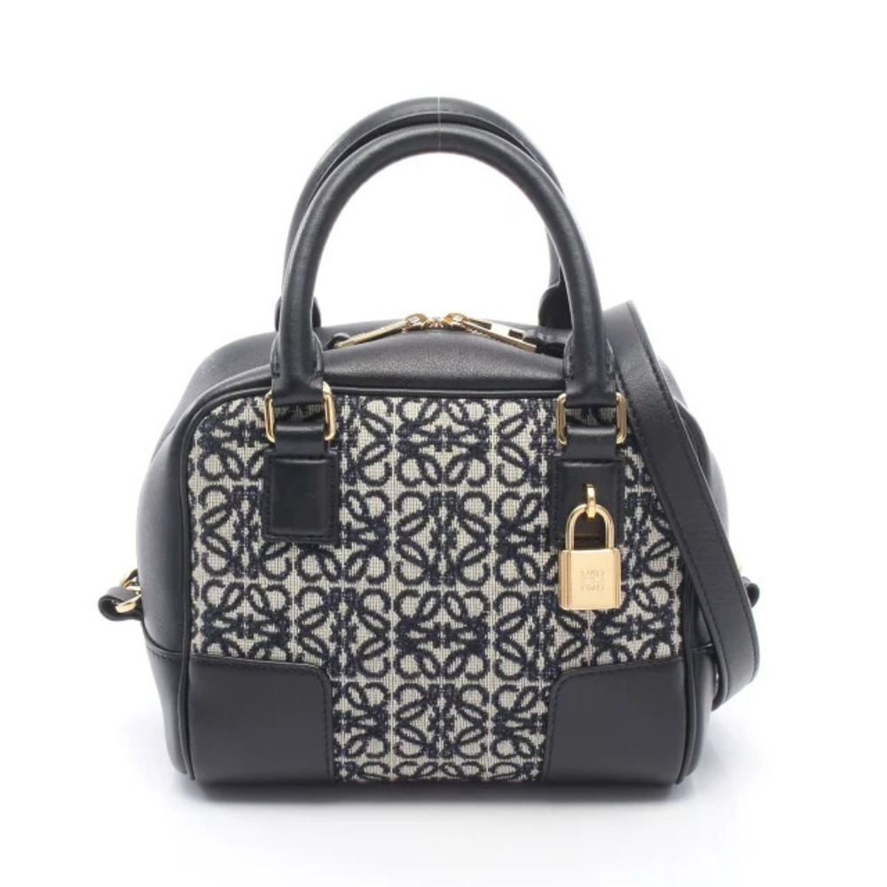 Loewe Amazona Handbag Canvas Leather Navy Blue Gray